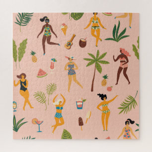 Badeanzug Damen: Tropischer Vintage-Tanz Puzzle
