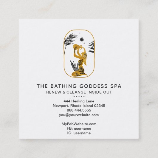 *~* Badegöttin mit Palm-Blätter Wasserurm Quadratische Visitenkarte (Rückseite)