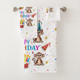 Badehandtücher-Sets, Happy Birthday Monkey Cupcake Badhandtuch Set