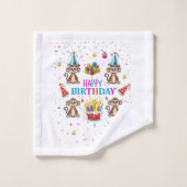 Badehandtücher-Sets, Happy Birthday Monkey Cupcake Badhandtuch Set (Waschlappen)