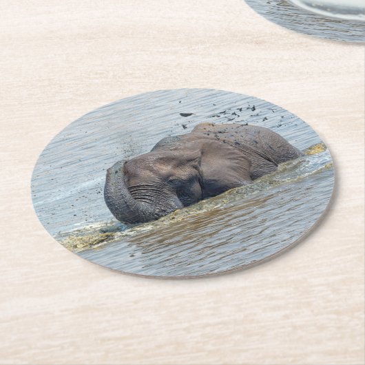 Badelephant Runder Pappuntersetzer (Angewinkelt)