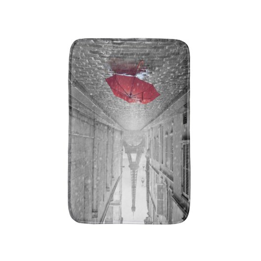 Badematte mit Eiffelturm und rotem Schirm (Vorderseite Vertikal)