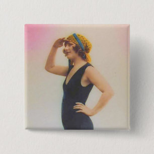 Bademode-Schönheit im Vintage-Look Magnet Quadrati Button