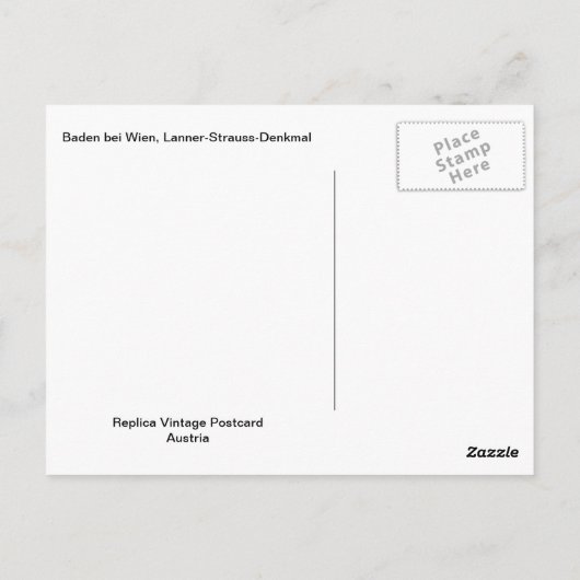 Baden bei Wien, Lanner-Strauß-Denkmal Postkarte (Rückseite)