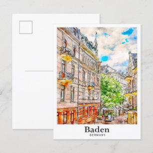 Baden Deutschland Reise Wasserfarbe Handgezeichnet Postkarte