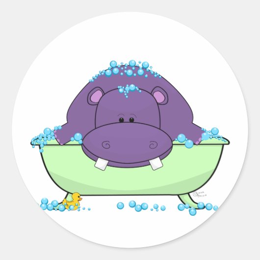 Baden Lila Hippo Runder Aufkleber (Vorderseite)
