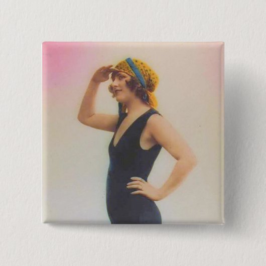 Baden Schönheits-das Vintage Blick-Magnet-Quadrat Button (Vorderseite)