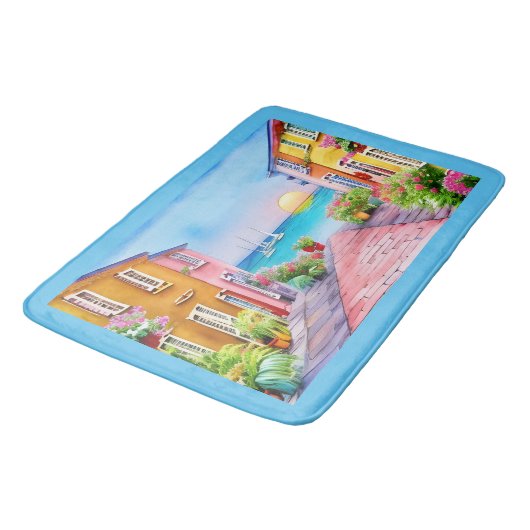 Badeort Sunset Watercolor Badematte (Schrägansicht)