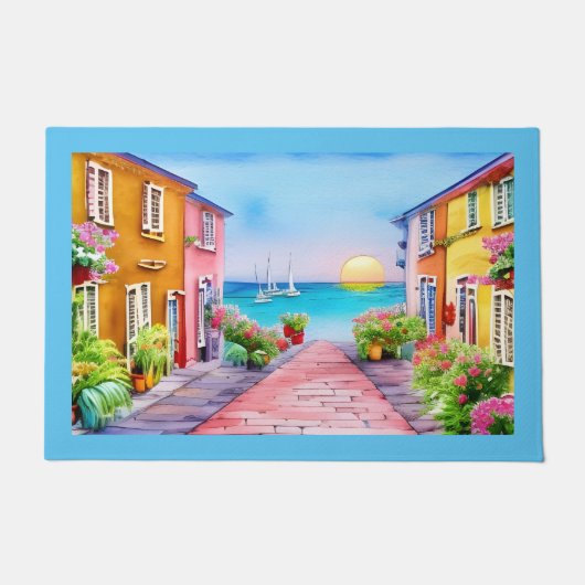 Badeort Sunset Watercolor Fußmatte (Vorderseite)