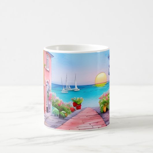 Badeort Sunset Watercolor Kaffeetasse (Mittel)