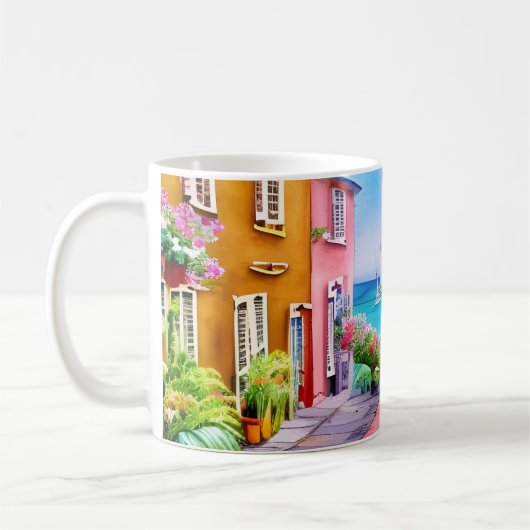 Badeort Sunset Watercolor Kaffeetasse (Links)