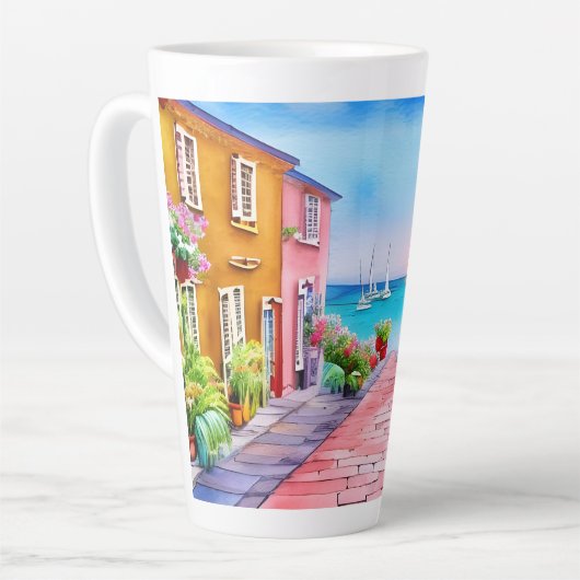 Badeort Sunset Watercolor Milchtasse (Linke Ecke)