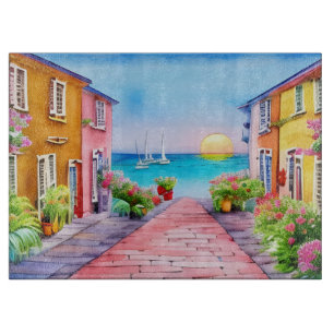 Badeort Sunset Watercolor Schneidebrett