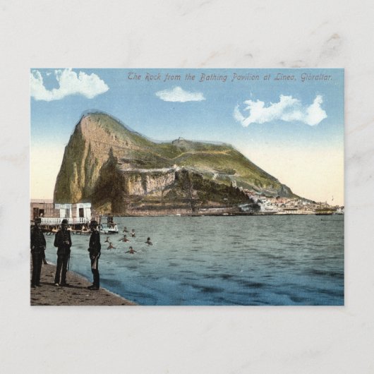 Badepavillon, Linea, Felsen von Gibraltar Vintag Postkarte (Vorderseite)