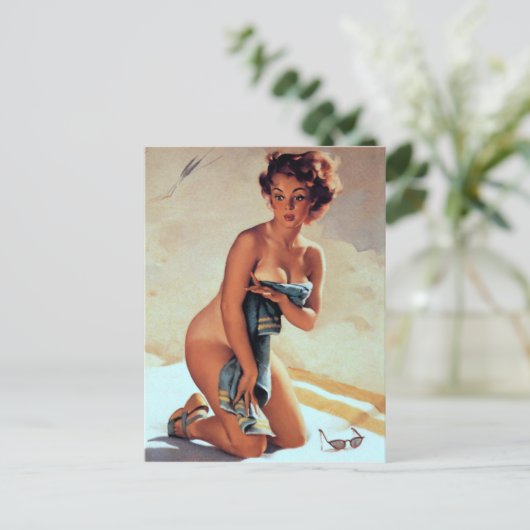 Badetuch Button Up Postkarte (Stehend Vorderseite)