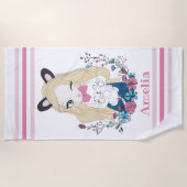 Badetuch für Mädchen | Niedlicher floraler Individ (Vorderseite)