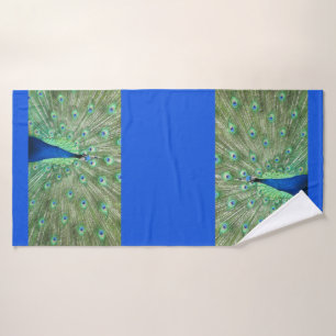 Badetuch - Pfau auf Royal Blue Badehandtuch