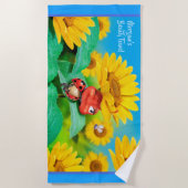 Badetuch schläfrige Marienkäfersonnenblumen. (Vorderseite)