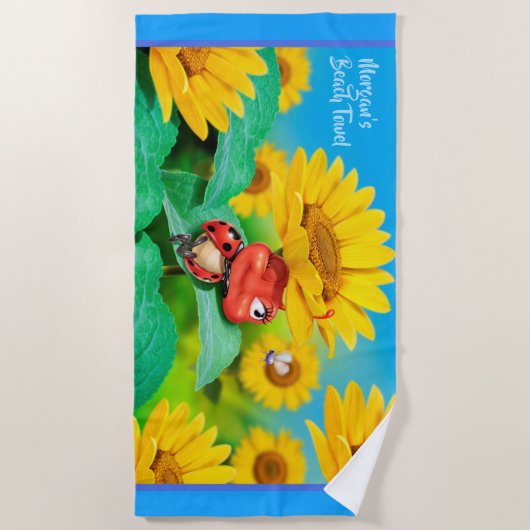 Badetuch schläfrige Marienkäfersonnenblumen. (Vorderseite)