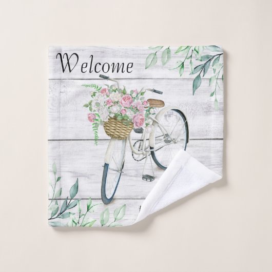 Badetuch Set Begrüßung Frühjahr Fahrrad (Waschlappen)