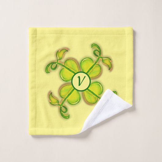 Badetuch-Set - Ivy-Blätter und Monogramm auf Gelb Badhandtuch Set (Waschlappen)
