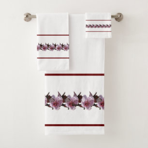 Badetuch-Set - Pflaumenblüten und Maronenleinen Badhandtuch Set