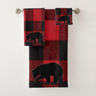 Badetuch Set Red Buffalo Kariert Bär Schwarz