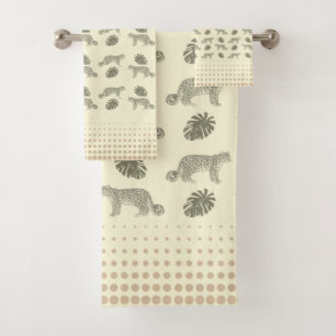Badetücher Creme Modernes Blatt & Niedliches Tiger Badhandtuch Set