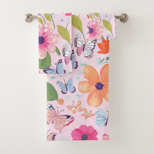 Badetücher, Schmetterlinge und Blume, rosa Badhandtuch Set (Insitu)