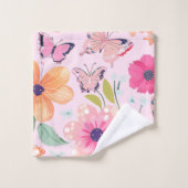 Badetücher, Schmetterlinge und Blume, rosa Badhandtuch Set (Waschlappen)