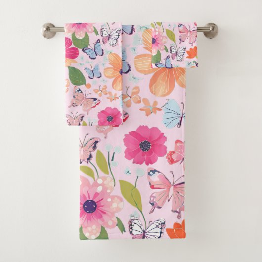 Badetücher, Schmetterlinge und Blume, rosa Badhandtuch Set (Insitu)