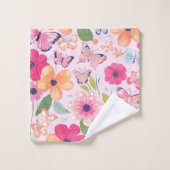 Badetücher, Schmetterlinge und Blume, rosa Badhandtuch Set (Waschlappen)