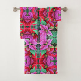 Badetücher Set Rosa und Rote Poinsettias