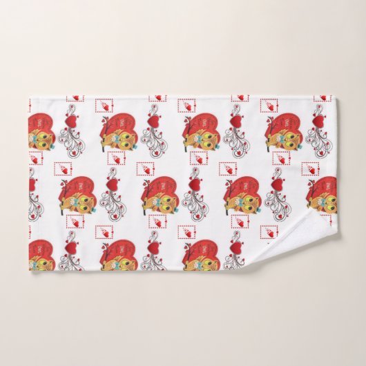 Badetücher Sets Valentine's Owl Vintag (Handtuch)