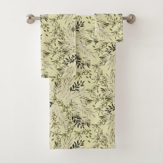 Badetücher von Leafy Shades Botanical Khaki Badhandtuch Set (Insitu)