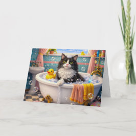 Badetzeit , Grußkarte Katze Karte