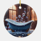 Badewanne mit Blasen, Niedlicher, sonniger Cartoon Keramik Ornament (Hinten)