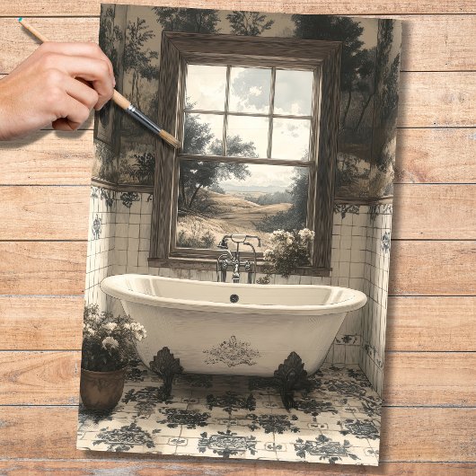 Badewanne mit Blick auf 2 Decoupage Seidenpapier