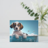 Badewanne und Blasen Puppy Postkarte (Stehend Vorderseite)