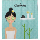Badewanne Wellness-Center Frau Illustration & Name Duschvorhang (Vorderseite)