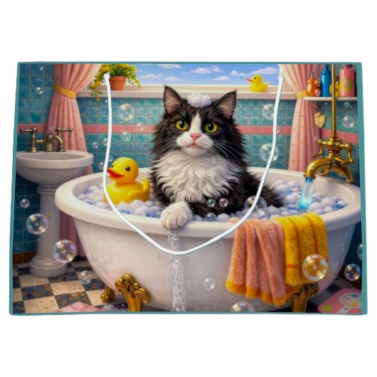 Badezeit, Katze Große Geschenktüte (Vorderseite)