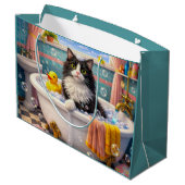 Badezeit, Katze Große Geschenktüte (Rückseite Schrägansicht)