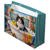 Badezeit, Katze Große Geschenktüte (Vorderseite Schrägansicht)