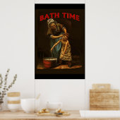 Badezeit, Vintage-Junge am Waschzuber. Poster (Küche)