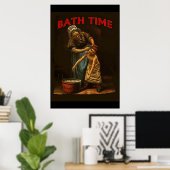 Badezeit, Vintage-Junge am Waschzuber. Poster (Heimbüro)