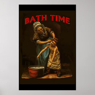 Badezeit, Vintage-Junge am Waschzuber. Poster