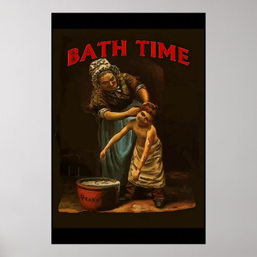 Badezeit, Vintage-Junge am Waschzuber. Poster (Vorne)