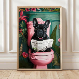 Badezimmer Französische Bulldogge Toilette Druck, Poster