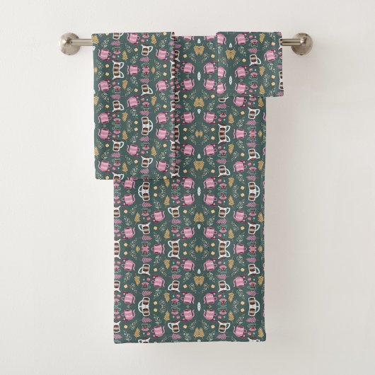 Badezimmer-Handtuch-Set an einer Wand Badhandtuch Set