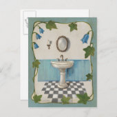 Badezimmer mit Blumenstrauß Postkarte (Vorne/Hinten)